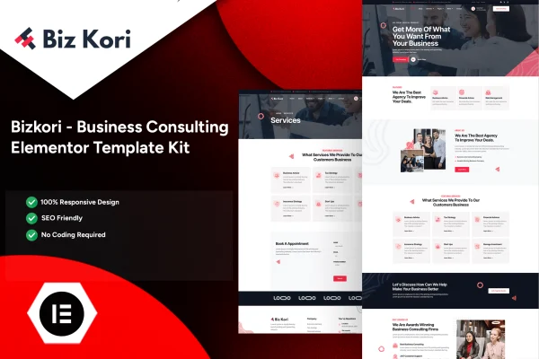 Bizkori business consulting Elementor template kit cover image