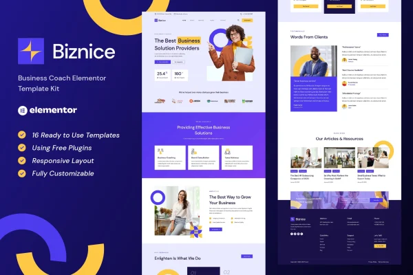 Biznice business coach Elementor template kit cover image