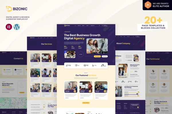 Bizonic digital agency and business Elementor template kit preview