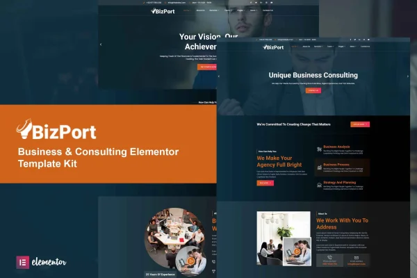 Bizport business and consulting Elementor template kit preview