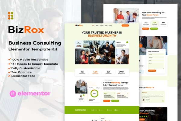BizRox business consulting Elementor template kit preview