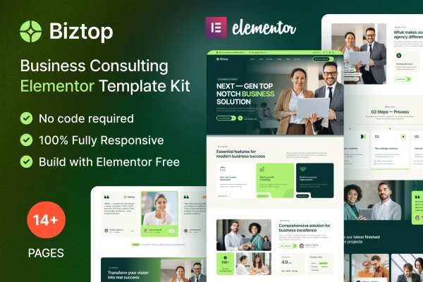 Biztop business consulting Elementor template kit preview