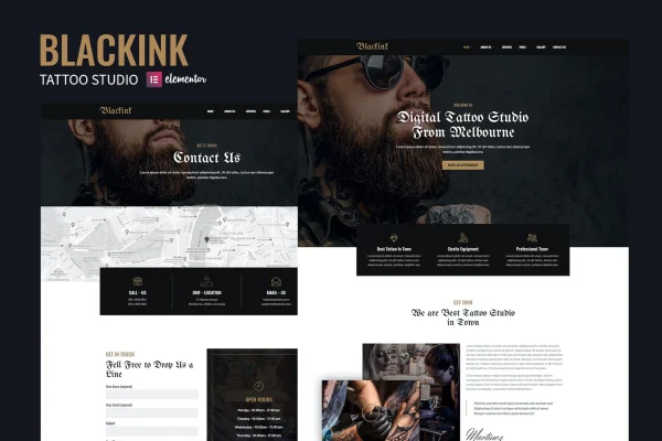 Blackink tattoo studio Elementor template kit cover image