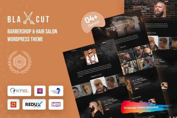 Blaxcut barbershop and hair salon WordPress theme preview