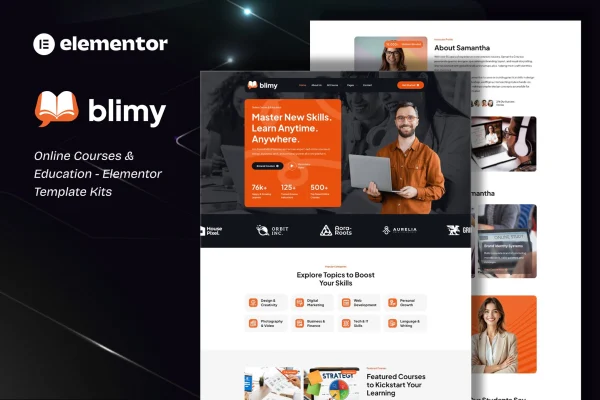 Blimy online courses and education Elementor template kit preview