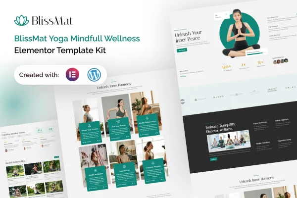 BlissMat yoga and wellness Elementor template kit cover image