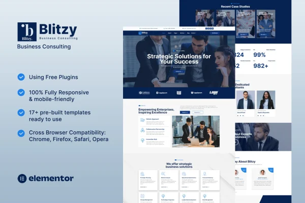 Blitzy business consulting Elementor template kit preview