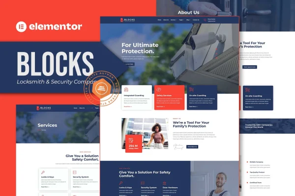 Blocks locksmith and security company Elementor template kit preview