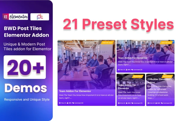 Blog Post Tiles Addon For Elementor plugin banner showing blog post grid layouts