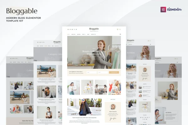 Bloggable Elementor template kit preview showing modern blog page layouts