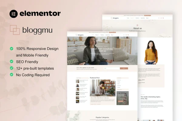 Bloggmu feminine blog Elementor template kit preview