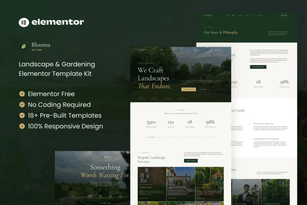 Blooma landscape and gardening Elementor template kit preview