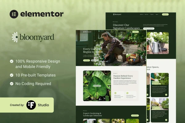 Bloomyard gardening and landscaping Elementor template kit preview