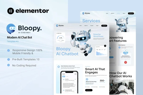 Bloopy AI chat bot Elementor template kit preview