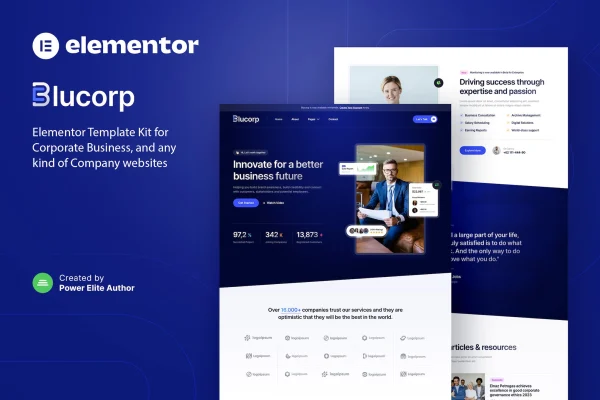 Blucorp corporate business Elementor template kit cover image