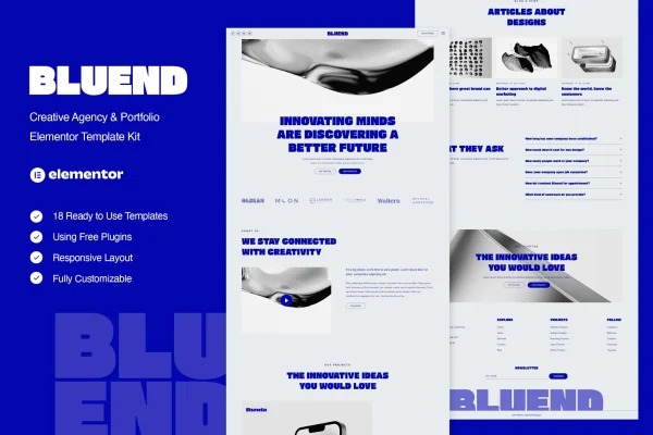 Bluend creative agency and portfolio Elementor template kit preview
