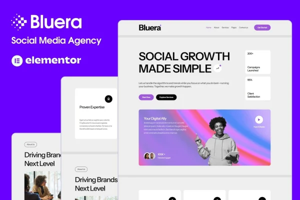 Bluera social media agency Elementor template kit preview