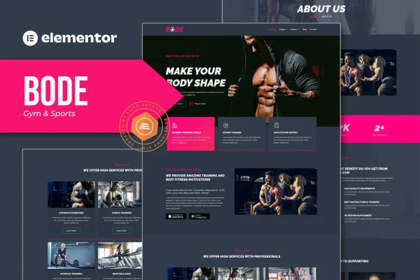 Bode gym and sports Elementor template kit preview