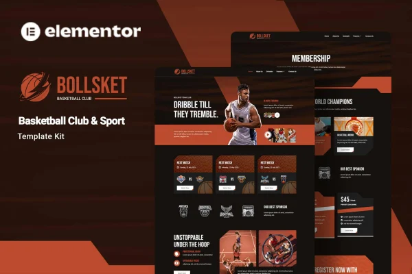 Bollsket basketball club Elementor template kit preview