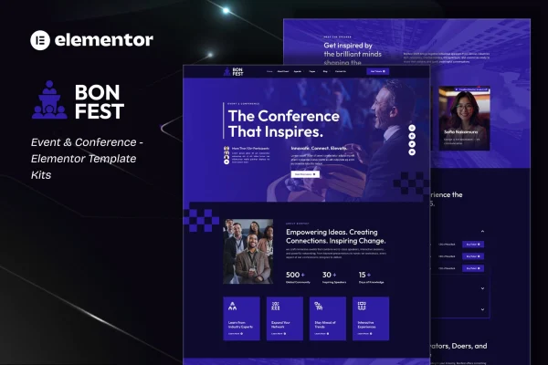 Bonfest event and conference Elementor template kit preview