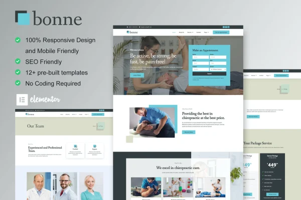 Bonne chiropractic and physiotherapy Elementor template kit preview