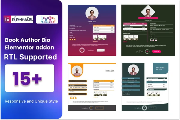 Book Author Bio Pro Elementor addon banner with author bio layouts