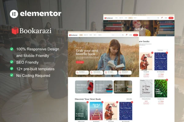Bookarazi author and publisher Elementor template kit preview
