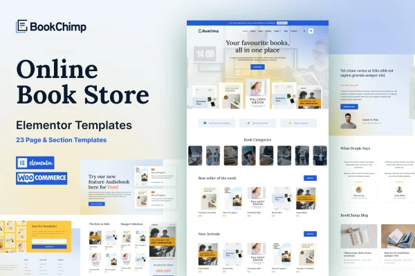 BookChimp online bookstore Elementor template kit preview
