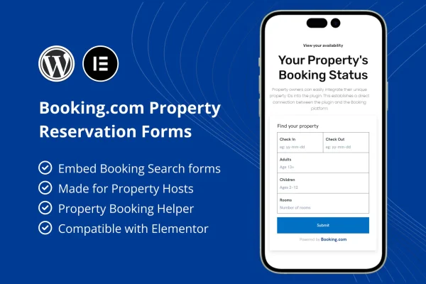 Booking.com Property Reservation Forms plugin banner for Elementor