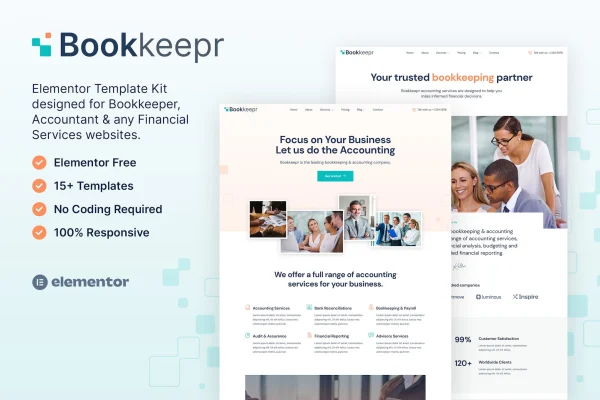 BookKeepr bookkeeping and accounting Elementor template kit preview