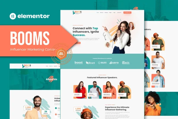 Booms influencer marketing conference Elementor template kit preview