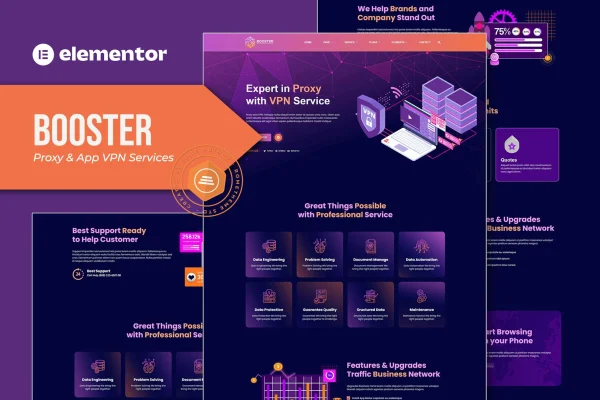 Booster proxy and VPN service Elementor template kit preview