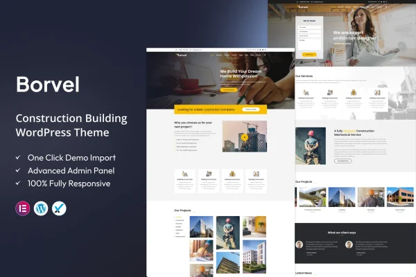 Borvel construction company WordPress theme preview