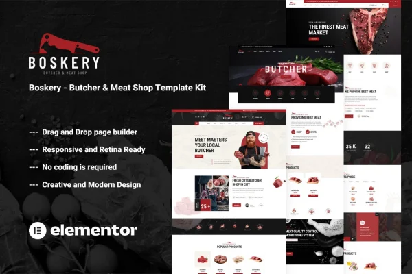 Boskery butcher and meat shop Elementor template kit preview