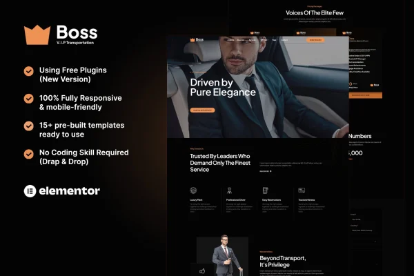 Boss transportation services Elementor template kit preview