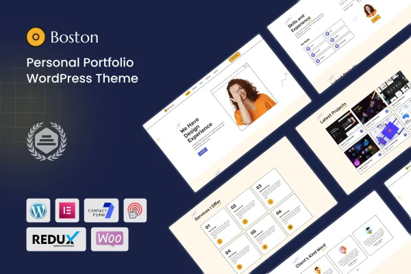 Boston personal portfolio WordPress theme preview