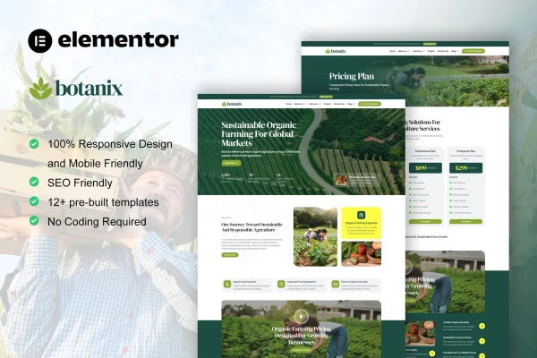 Botanix agriculture and organic farming Elementor template kit preview