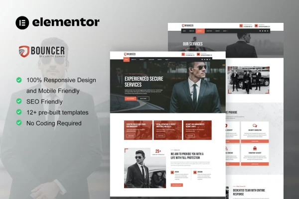 Bouncer bodyguard and security agency Elementor template kit preview