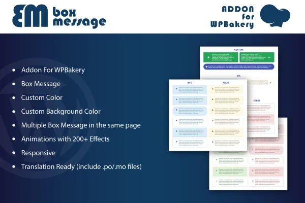 Box message for WPBakery plugin banner showing colored message boxes