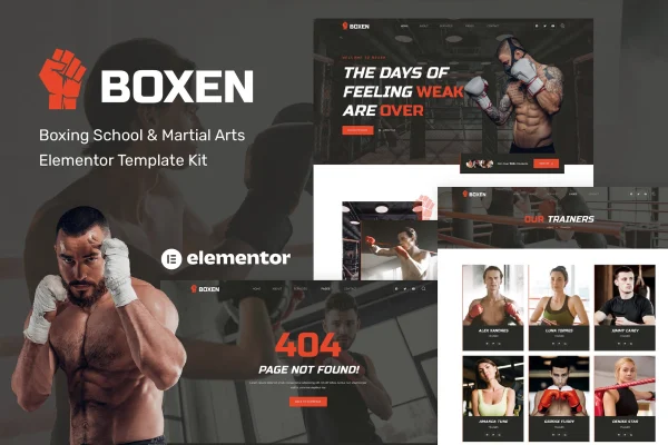 Boxen boxing school and martial arts Elementor template kit preview