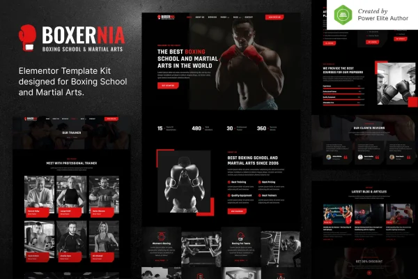 Boxernia boxing school and martial arts Elementor template kit preview