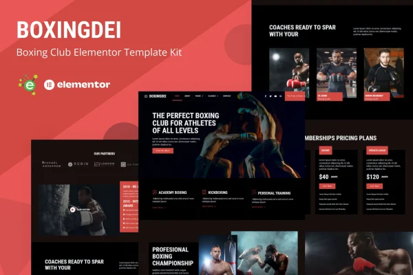 Boxingdei boxing club Elementor Pro template kit cover image