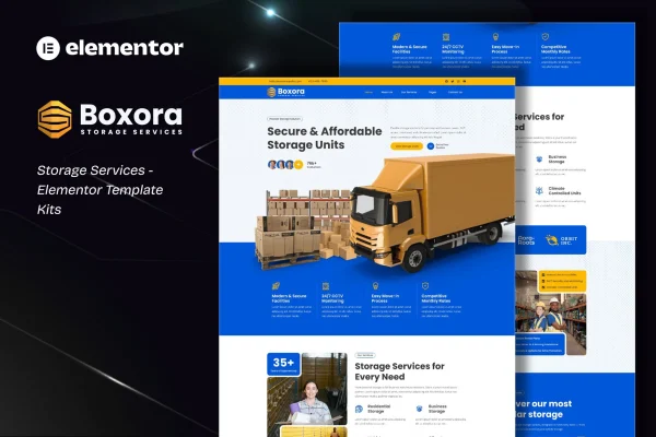 Boxora storage service Elementor template kit preview
