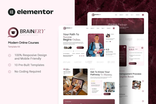 Brainery online school Elementor template kit cover image