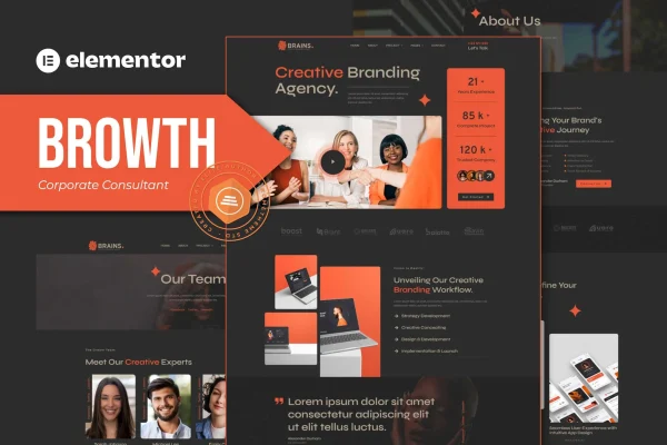 Brains creative branding agency Elementor template kit cover image