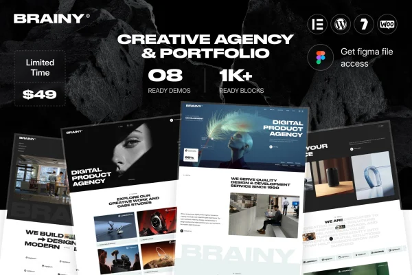 Brainy creative agency and startup WordPress theme preview