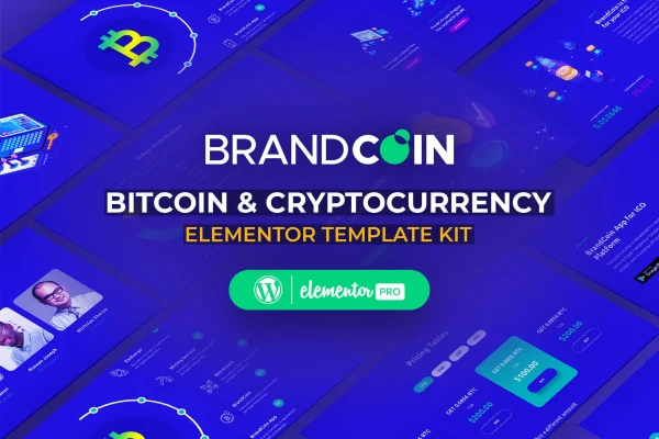 BrandCoin cryptocurrency Elementor template kit preview