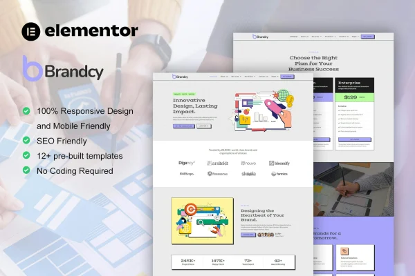 Brandcy branding and digital marketing agency Elementor template kit preview