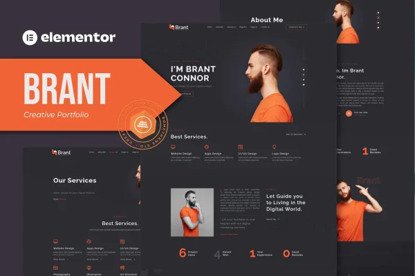 Brant creative portfolio and agency Elementor template kit preview