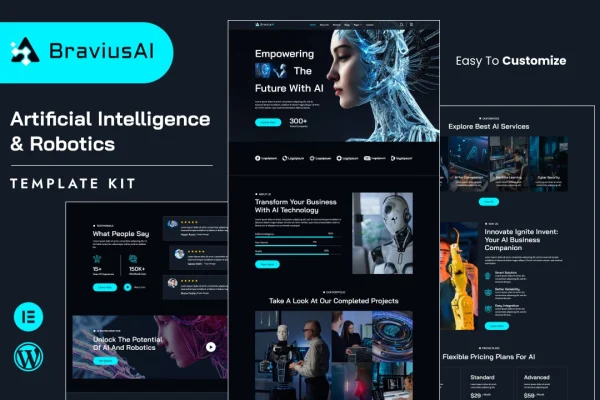 BraviusAI AI and Robotics Elementor template kit preview